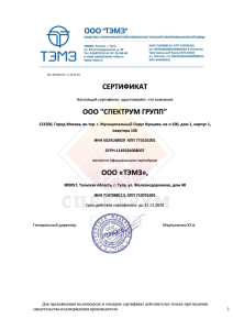 Сертификат официального партнера ООО "ТЭМЗ"